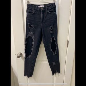 Zara Black Mom Fit Distressed with Fishnet